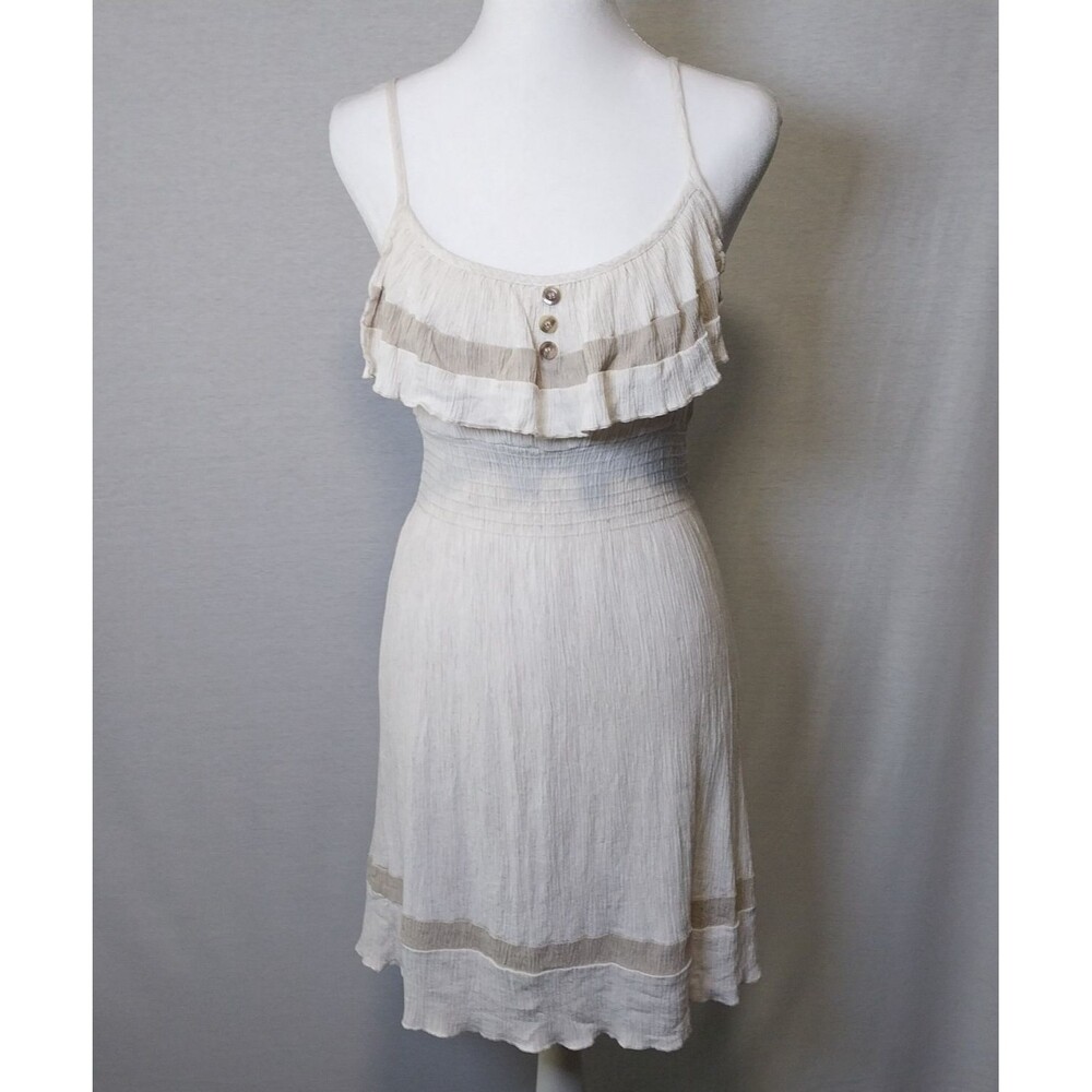 Papaya Cream Gauze Mini Dress Ruffle Smocked Waist Boho Cottagecore Size Small